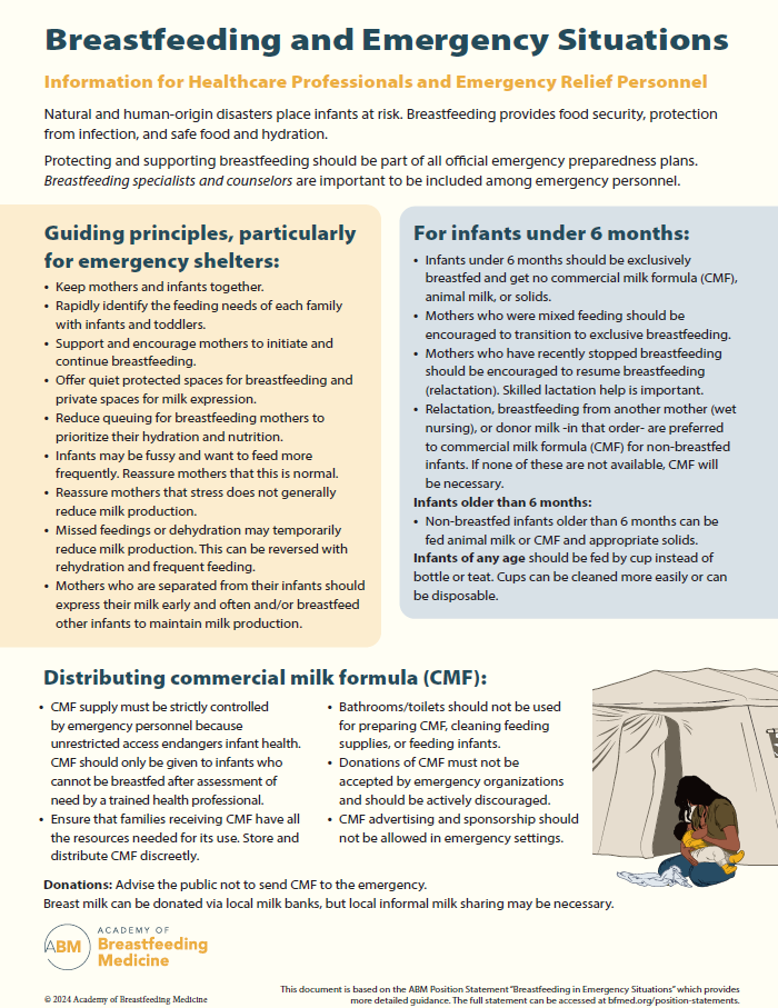 Breastfeeding and Emergencies handout English graphic