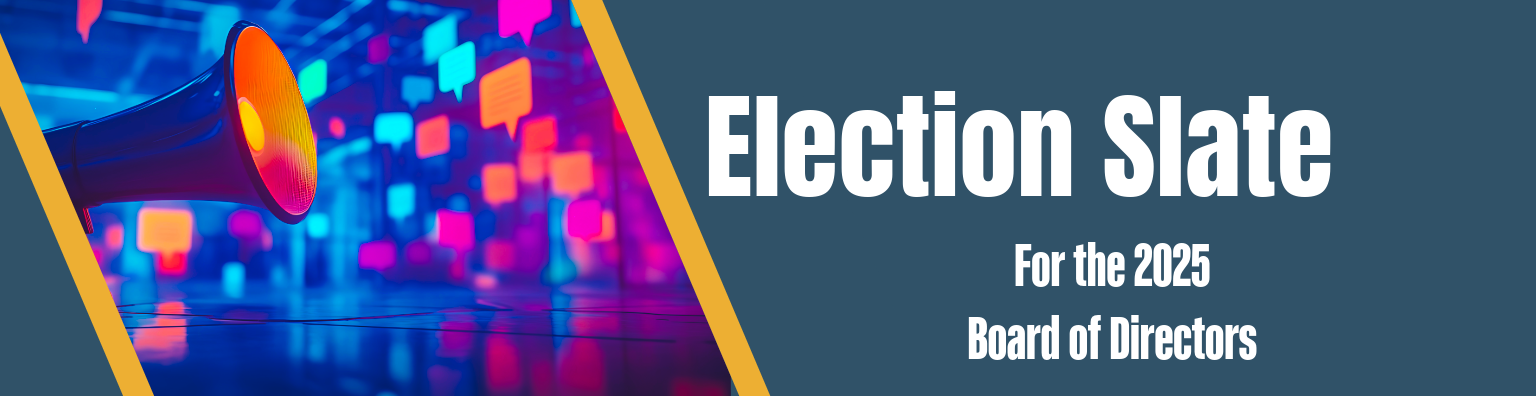 banner with a horn and titled Election Slate for the 2025 BOD