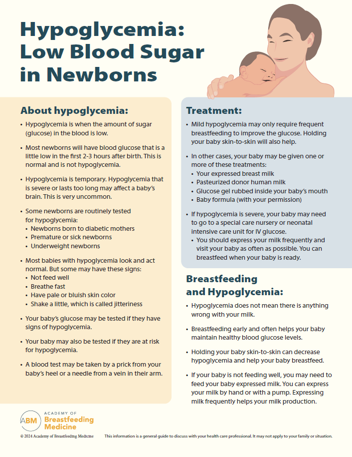 Screenshot of hypoglycemia parent handout